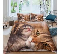 Fluffy Cat Cozy Style Funda Edredon Juego de Ropa de Cama de 3 Piezas Impresión 3D Cierre de Esponjoso Cat Cozy Estilo Funda de Edredón Funda de Almohada a Juego for Adultos King（220x240cm）