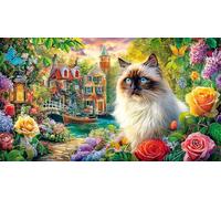 Fluffy-Dog-in-Autumn-Street Puzzle Adultos 1000 Piezas Papel Reciclado Juego Familiar Divertido Desafiante para decoración Mural 70x50/1000pcs