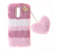Fluffy Fur Plush Funda para Samsung Galaxy J7 2018 Funda de Silicona TPU Case Bonita LOVE Decoration Funda de Fluffy Fur con Diamantes de Purpurina Bumper Carcasa para Samsung J7 2018,Collage rosa