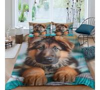Fluffy German Shepherd Funda Edredon Microfibra Juego de Ropa de Cama de 3 Piezas Impresión 3D Cierre de Esponjoso German Shepherd Funda de Edredón Funda de Almohada a Juego Transpirable for niña