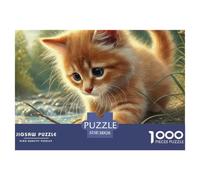 Fluffy Kitten Playing with Autumn Leaves Piezas De Encaje Duraderas Hobby para Tiempo Libre, Noches, Fines De Semana Y Periodos De Vacaciones 38x26cm/1000pcs