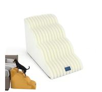 Fluffy Plush Dog Stairs for High Bed, 35° Slope Pet Ramp for Small Senior Dogs, Non-Slip High Resilience Sponge Ottoman Step, Removable Washable Cover, Supports 66lbs (White,4 Layer)