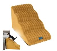 Fluffy Plush Dog Stairs for High Bed, 35° Slope Pet Ramp for Small Senior Dogs, Non-Slip High Resilience Sponge Ottoman Step, Removable Washable Cover, Supports 66lbs (Khaki,4 Layer)