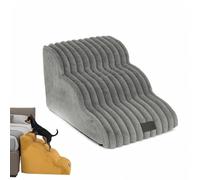 Fluffy Plush Dog Stairs for High Bed, 35° Slope Pet Ramp for Small Senior Dogs, Non-Slip High Resilience Sponge Ottoman Step, Removable Washable Cover, Supports 66lbs (Gray,3 Layer)