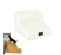 Fluffy Plush Dog Stairs for High Bed, 35° Slope Pet Ramp for Small Senior Dogs, Non-Slip High Resilience Sponge Ottoman Step, Removable Washable Cover, Supports 66lbs (White,2 Layer)