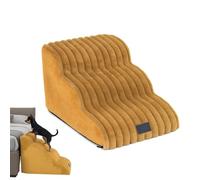 Fluffy Plush Dog Stairs for High Bed, 35° Slope Pet Ramp for Small Senior Dogs, Non-Slip High Resilience Sponge Ottoman Step, Removable Washable Cover, Supports 66lbs (Khaki,3 Layer)