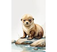 Fluffy Sea Lion Serenity - Minimalist Japanese Watercolor Notebook | 6x9 in, 120 Pages, Dotted: A Gentle Pastel Watercolor Journal with Japanese ... - Perfect for Writing, Bullet Journaling,