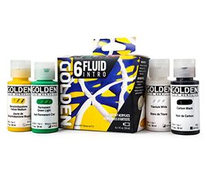Fluid Acrylics by GOLDEN, juego de introducción de fluidos, 6 colores, botellas de 1 onza líquida, pintura acrílica profesional