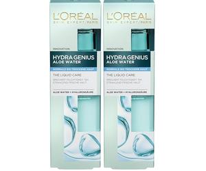 Fluido hidratante L'Oréal Paris, agua de aloe Hydra Genius, hidratación y frescura, para pieles normales a secas, con agua de aloe y ácido hialurónico, 70 ml (Paquete de 2)