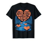 Fluir con diseño de río de Hoja de corazón de la Naturaleza Camiseta