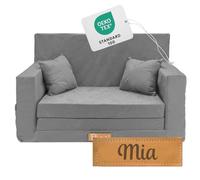 Flumi Sofá Infantil Personalizado con Función de Dormir Grabación del Nombre del Niño Espuma Sofá Infantil para Habitación de Niños Silla para Muebles Infantiles (Gris)