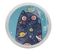 Fluorescencia Pomos Tiradores Infantiles Pomos para Muebles Cristal Tiradores De Muebles para Dormitorio De Los 4Pcs Planeta Luna Espacio Gato 3.5x2.8cm