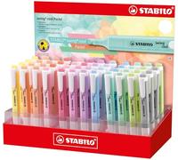 Fluorescentes marca STABILO modelo Stabilo Swing Cool Pastel Expositor de 48 Marcadores Fluorescentes - Cuerpo Plano - Punta Biselada - Trazo entre 1 y 4mm - Tinta con Base de Agua - Colores Surtidos