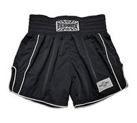 FLUORY Pantalones Cortos de Boxeo Muay Thai Simples y Elegantes Pantalones Cortos de Nailon Suave y Suave para Combatir Frapple, Negro, Medium