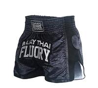 FLUORY - Pantalones cortos para artes marciales mixtas, kickboxing, lucha en jaula o Muay Thai, ropa deportiva para entrenamiento, Negro-mtsf69, L