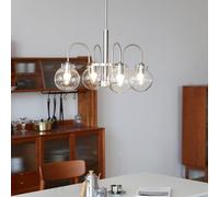 Flush Mount Mid Century Brushed Silver Hanging Base Glass Chandelier Height Adjustable Pendant Lamp for Kitchen Over Table Living Room Light Fixtures(4-Light)