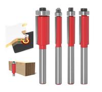 Flush Trim Router Bit Set, 4-Piece 1/4" Oro 6mm Shank With Top Bearings, Precision Woodworking Cutter Tool For Trimming Templates Projects And Gabinete Making, Cutting Edges