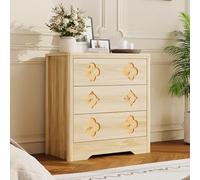 Fluted Tall 3-Drawer Dresser - Large Bedroom Storage Cabinet with Metal Handles - Spacious Closet Organizer for Clothes, Nursery, Living Room - Natural Oak Finish - 3 Drawers, Original Wood Color