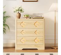 Fluted Tall 3-Drawer Dresser - Large Bedroom Storage Cabinet with Metal Handles - Spacious Closet Organizer for Clothes, Nursery, Living Room - Natural Oak Finish - 3 Drawers, Original Wood Color