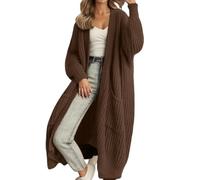 FlutVolt Cárdigan de punto grueso de manga larga para mujer, abrigo de punto largo casual para otoño/invierno, Caqui 2, XL