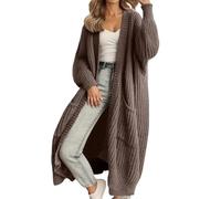 FlutVolt Cárdigan de punto grueso de manga larga para mujer, abrigo de punto largo casual para otoño/invierno, marrón, XL