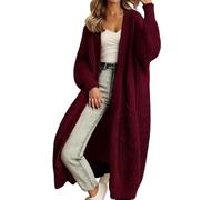 FlutVolt Cárdigan de punto grueso de manga larga para mujer, abrigo de punto largo casual para otoño/invierno, rosso, S