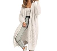 FlutVolt Cárdigan de punto grueso de manga larga para mujer, abrigo de punto largo casual para otoño/invierno, blanco, M