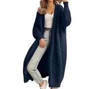 FlutVolt Cárdigan de punto grueso de manga larga para mujer, abrigo de punto largo casual para otoño/invierno, azul, M
