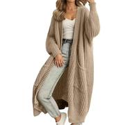 FlutVolt Cárdigan de punto grueso de manga larga para mujer, abrigo de punto largo casual para otoño/invierno, caqui, XL