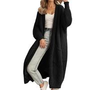 FlutVolt Cárdigan de punto grueso de manga larga para mujer, abrigo de punto largo casual para otoño/invierno, Negro, M