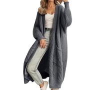 FlutVolt Cárdigan de punto grueso de manga larga para mujer, abrigo de punto largo casual para otoño/invierno, gris, M