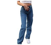 FlutVolt Jeans de pierna ancha para mujer, holgados, de pierna ancha, cintura alta, pierna recta, ropa de calle Y2K, ropa de cintura baja para mujer, A4 azul, XL