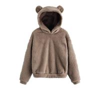 FlutVolt Sudadera con capucha para mujer, adolescente, niña, otoño e invierno, forro polar de peluche, sudadera de manga larga, con diseño de oso y orejas, gris, L