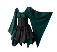 FlutVolt Vestido medieval para mujer con mangas trompeta, gótico, retro, renacentista, cosplay, talla grande, vestido de carnaval, fiesta, Halloween, disfraz de Kim Possible