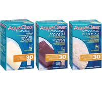 Fluval AquaClear 30 Kit de mantenimiento para colgar en la parte posterior, filtro de acuario transparente AC30 espuma de carbono Biomax suministro de 3 meses