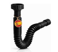 FLUVIA Sifón Extensible Negro Mate para Lavabo y Bidé 300-900 mm Tuerca Loca Entrada 1½" y Adaptador 1¼" Salida Ø32 Ø40 Instalación Universal Antifugas