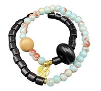 Fluxioxtna Cadena de mano unisex con cuentas de madera natural, diseño de doble bucle, cómodo para aliviar el estrés, uso diario, talla única, como se describe