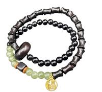 Fluxioxtna Cadena de mano unisex con cuentas de madera natural, diseño de doble bucle, cómodo para aliviar el estrés, uso diario, talla única, como se describe