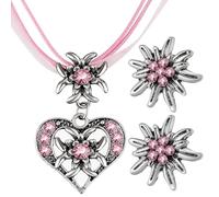 Fluxioxtna Collar con forma de corazón Edelweiss y aretes colgantes de cristal para mujer, conjunto de joyería de cadena de clavícula, gargantilla Oktoberfest