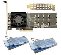 Fluxioxtna PCIe4.0 - Tarjeta de expansión NVMe de 4 puertos compatible con 4 unidades sin BIOS, conectores nativos divididos, Play disipador de calor de aluminio, tarjeta de almacenamiento compatible