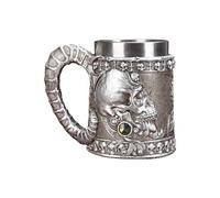 Fluxioxtna Taza de café de acero inoxidable con diseño de calavera de cuerno de oveja, doble capa, aislamiento a prueba de fugas, para uso diario, mango ergonómico, taza de café de calavera
