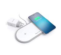 FLUX'S Cargador Inalambrico Doble, Carga Rapida Wireless Dual por Inducción 5W / 7.5 W / 10 W, Qi Fast Charger, Incluye Adaptador de Corriente, para iPhone11/11Pro/XR/Xs Max/X/8/Airpods 2 Galaxy