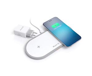 FLUX'S Cargador Inalambrico Doble, Carga Rapida Wireless Dual por Inducción 5W / 7.5 W / 10 W, Qi Fast Charger, Incluye Adaptador de Corriente, para iPhone11/11Pro/XR/Xs Max/X/8/Airpods 2 Galaxy