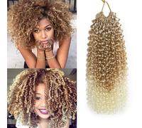 FLWAI Pre Looped Micro Kinky Curly Crochet Hair 8 Packs 8 Inch Yanky Twist Crochet Hair Kinky Twist Synthetic Wavy Curly Crochet Hair Extensions for Black Women (T27/613, 8packs 8inch)