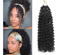 FLWAI Pre-Looped Micro Kinky Curly Crochet Hair 8 Paquetes 12 Pulgadas Wavy Curly Synthetic Hair Extensions for Black Women (1B, 8 Paquetes 8 Pulgadas)