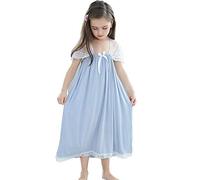 Flwydran Camisón de noche para niñas, pijamas para niños, ropa de dormir de encaje princesa vestidos de noche, azul, 5-6 Años