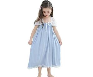 Flwydran Camisón de noche para niñas, pijamas para niños, ropa de dormir de encaje princesa vestidos de noche, azul, 9-10 Años