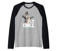 Fly Chill, Cool Colorful Mallard Duck Illustrayion Graphic Camiseta Manga Raglan