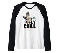 Fly Chill, Cool Colorful Mallard Duck Illustrayion Graphic Camiseta Manga Raglan