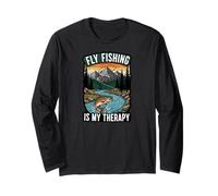 Fly Fishing Is My Therapy Trout Fisherman Angler Nature Manga Larga